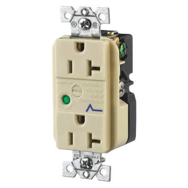 Zoro Select Receptacle, 20 A Amps, 125V AC, Flush Mount, Decorator Duplex Outlet, 5-20R, Ivory - SP53IA