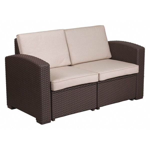 Flash Furniture Chocolate Rattan Loveseat w/All-Weather Cushions - DAD-SF1-2-GG