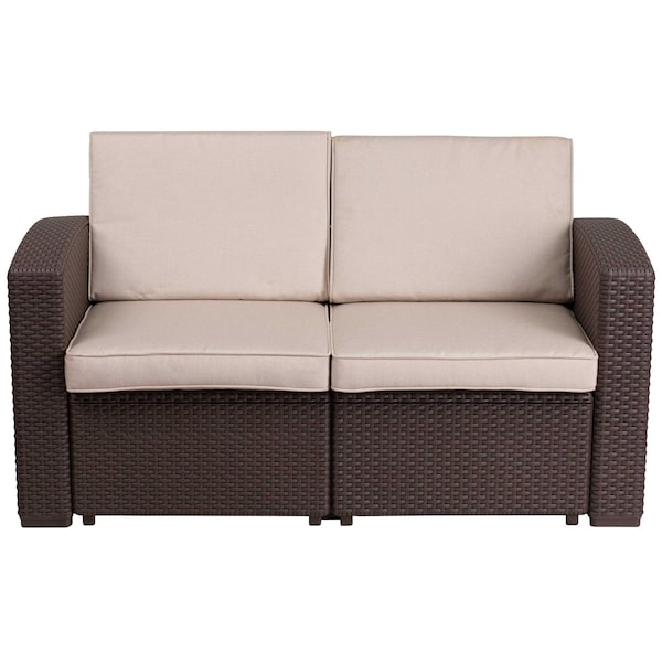 Flash Furniture Chocolate Rattan Loveseat w/All-Weather Cushions - DAD-SF1-2-GG