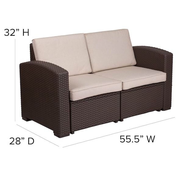 Flash Furniture Chocolate Rattan Loveseat w/All-Weather Cushions - DAD-SF1-2-GG