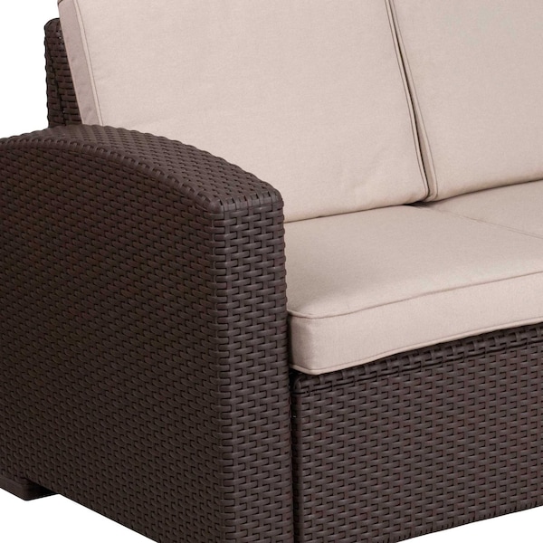 Flash Furniture Chocolate Rattan Loveseat w/All-Weather Cushions - DAD-SF1-2-GG