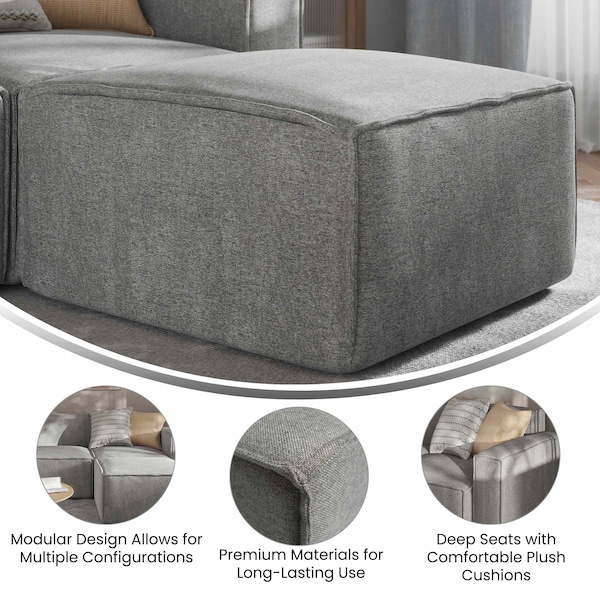 Flash Furniture Bridgetown Luxury Modular Sectional Sofa, Ottoman Seat, Gray - IS-IT2231-OT-GRY-GG