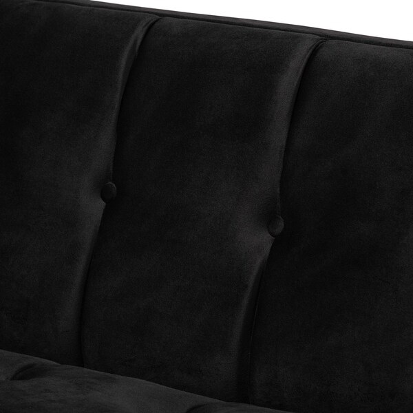 Baxton Studio Ambra Glam and Luxe Black Velvet Upholstered and Button Tufted Sofa with Gold-Tone Frame - 195-11714-ZORO