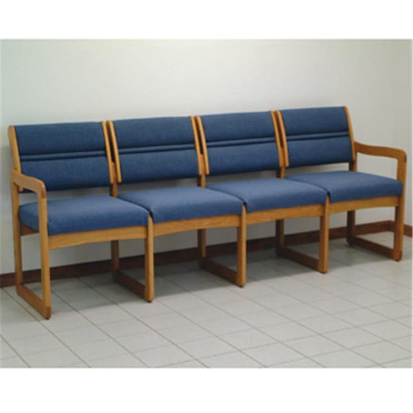 Wooden Mallet Valley Four Seat Sofa in Medium Oak - Powder Blue - DW2-4MOPB