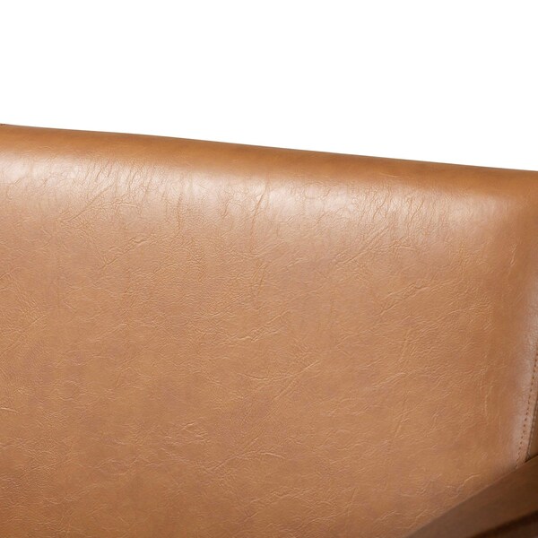 Baxton Studio Bianca Mid-Century Modern Walnut Brown Finished Wood and Tan Faux Leather Effect Loveseat - 190-11393-ZORO