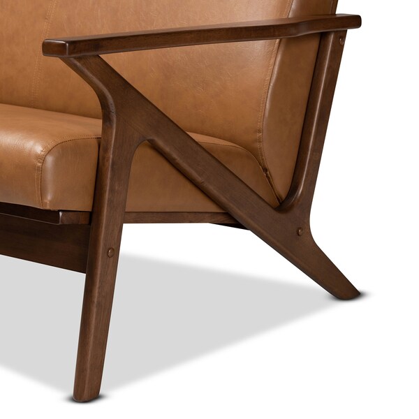 Baxton Studio Bianca Mid-Century Modern Walnut Brown Finished Wood and Tan Faux Leather Effect Loveseat - 190-11393-ZORO