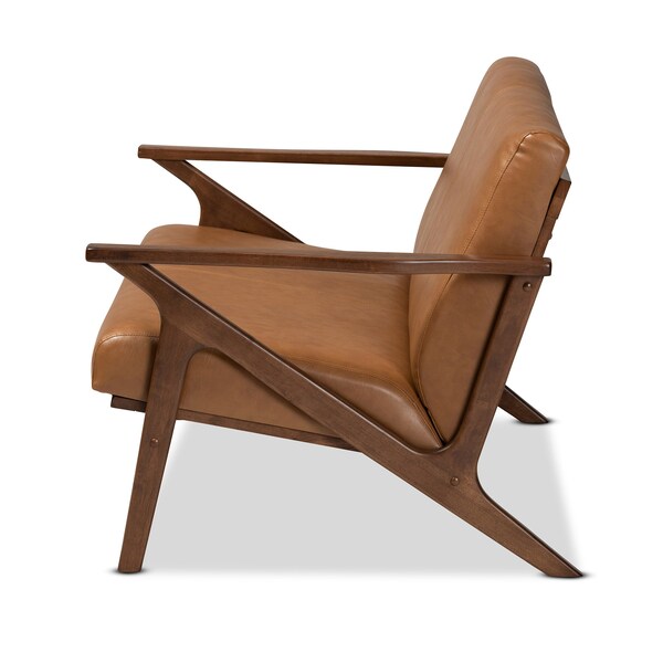 Baxton Studio Bianca Mid-Century Modern Walnut Brown Finished Wood and Tan Faux Leather Effect Loveseat - 190-11393-ZORO