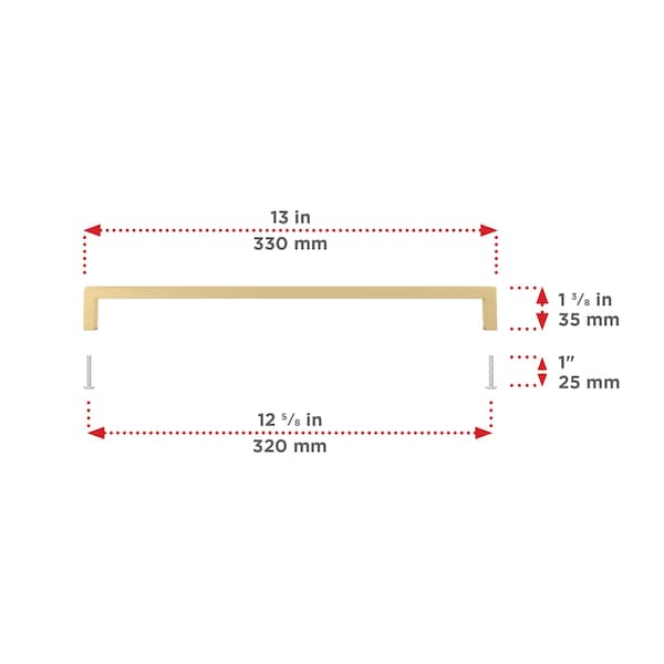 Richelieu Lambton Collection 12 5/8-inch (320 mm) Satin Brass Modern Rectangular Cabinet Pull - BP873320160