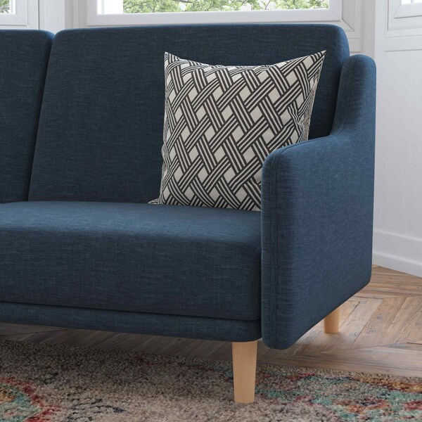 Flash Furniture Navy Faux Linen Split Back Futon Sofa-Wooden Legs - HC-1035-NV-GG