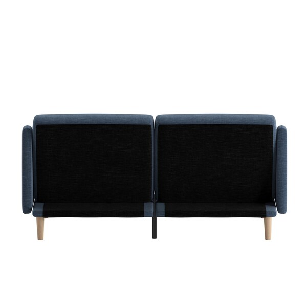 Flash Furniture Navy Faux Linen Split Back Futon Sofa-Wooden Legs - HC-1035-NV-GG