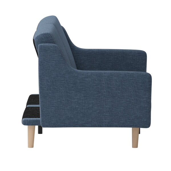 Flash Furniture Navy Faux Linen Split Back Futon Sofa-Wooden Legs - HC-1035-NV-GG
