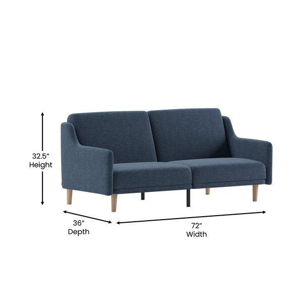 Flash Furniture Navy Faux Linen Split Back Futon Sofa-Wooden Legs - HC-1035-NV-GG
