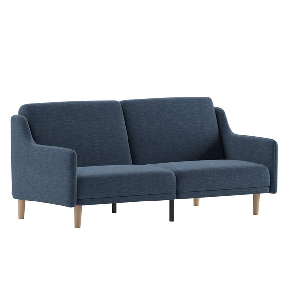 Flash Furniture Navy Faux Linen Split Back Futon Sofa-Wooden Legs - HC-1035-NV-GG