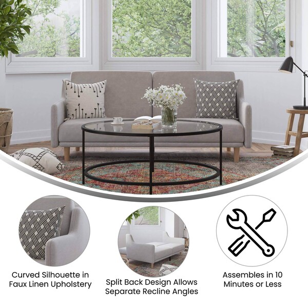 Flash Furniture Gray Faux Linen Split Back Futon Sofa-Wooden Legs - HC-1035-GY-GG
