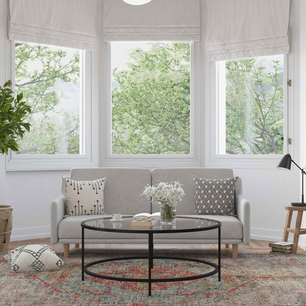 Flash Furniture Gray Faux Linen Split Back Futon Sofa-Wooden Legs - HC-1035-GY-GG