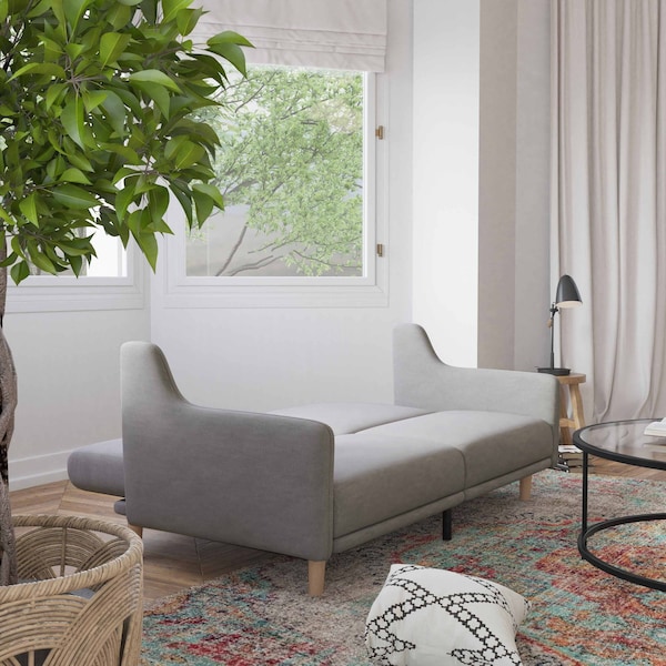 Flash Furniture Gray Faux Linen Split Back Futon Sofa-Wooden Legs - HC-1035-GY-GG