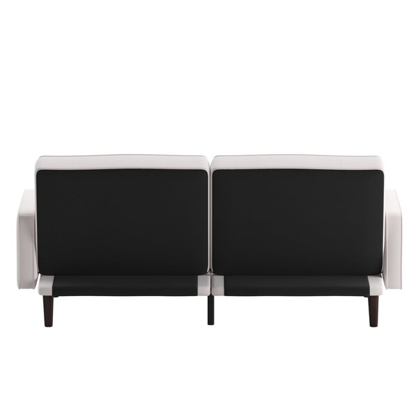 Flash Furniture Gray Faux Linen Split Back Futon Sofa-Wooden Legs - HC-1035-GY-GG