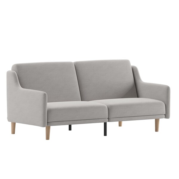 Flash Furniture Gray Faux Linen Split Back Futon Sofa-Wooden Legs - HC-1035-GY-GG