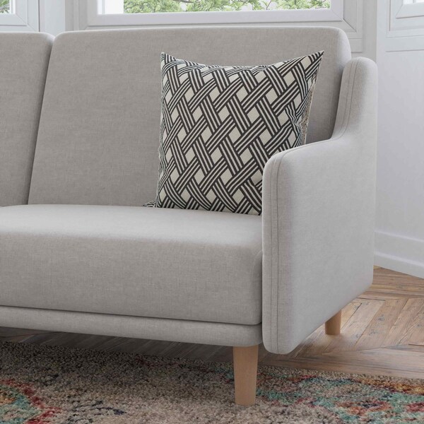 Flash Furniture Gray Faux Linen Split Back Futon Sofa-Wooden Legs - HC-1035-GY-GG