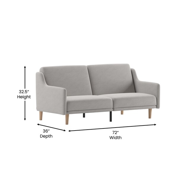 Flash Furniture Gray Faux Linen Split Back Futon Sofa-Wooden Legs - HC-1035-GY-GG