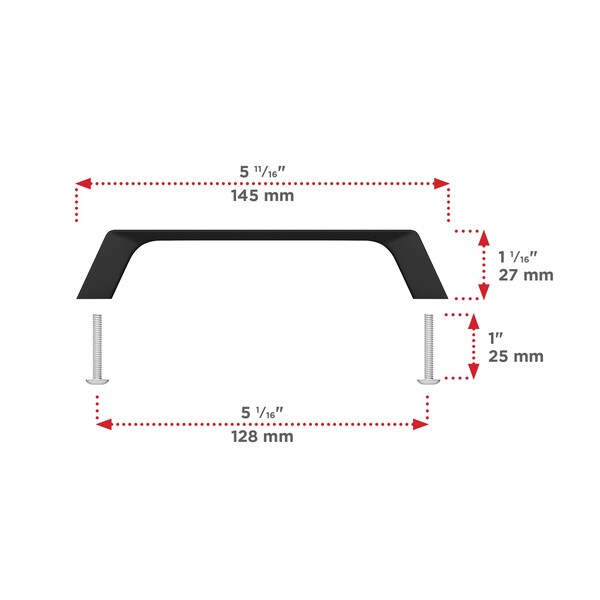 Richelieu 5 1/16 in (128 mm) Center-to-Center Matte Black Contemporary Cabinet Pull - BP7348128900