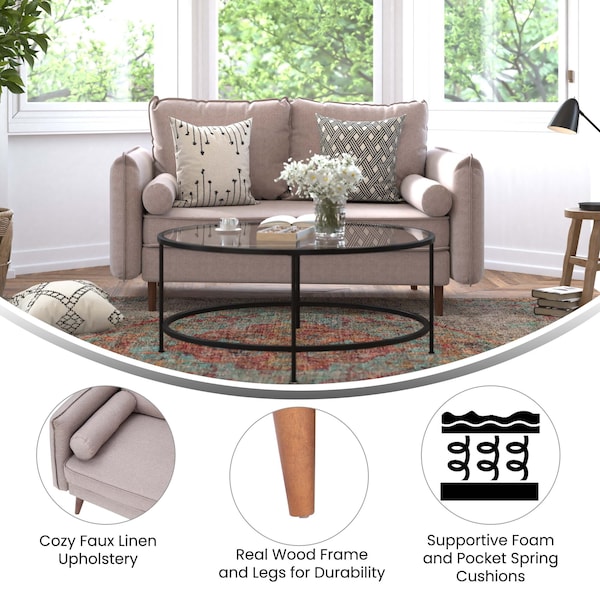 Flash Furniture Taupe Faux Linen Loveseat with Wooden Legs - IS-VL100-BR-GG