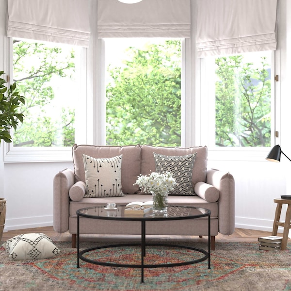 Flash Furniture Taupe Faux Linen Loveseat with Wooden Legs - IS-VL100-BR-GG