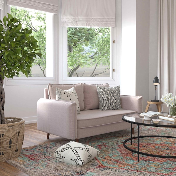 Flash Furniture Taupe Faux Linen Loveseat with Wooden Legs - IS-VL100-BR-GG