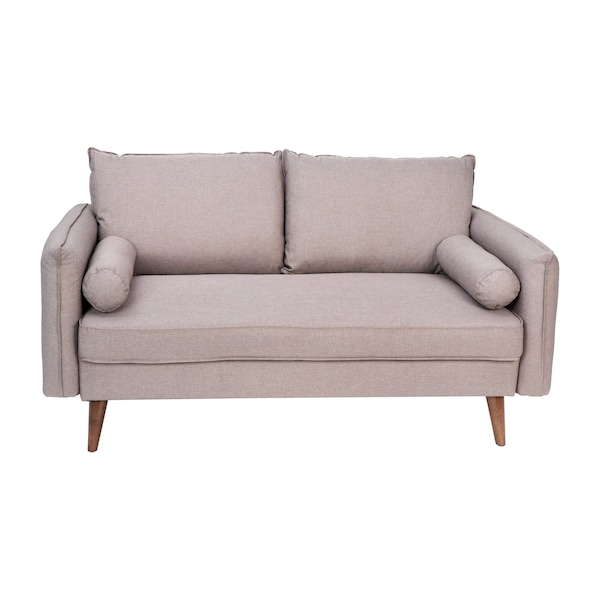 Flash Furniture Taupe Faux Linen Loveseat with Wooden Legs - IS-VL100-BR-GG