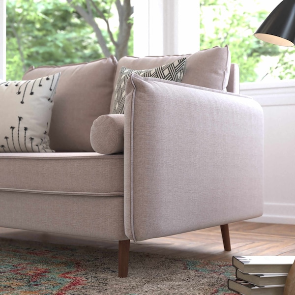 Flash Furniture Taupe Faux Linen Loveseat with Wooden Legs - IS-VL100-BR-GG