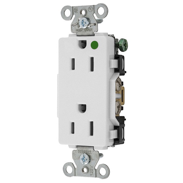 Hubbell Receptacle, 15 A Amps, 125V AC, Flush Mount, Standard Duplex Outlet, 5-15R, White - 2172W