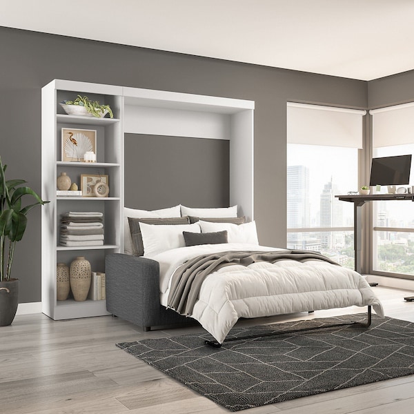Bestar Bestar Pur Full Murphy Bed with Sofa and Shelving Unit (90W) in White - 26798-000017