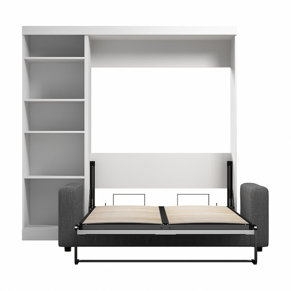 Bestar Bestar Pur Full Murphy Bed with Sofa and Shelving Unit (90W) in White - 26798-000017