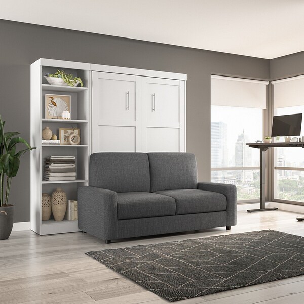 Bestar Bestar Pur Full Murphy Bed with Sofa and Shelving Unit (90W) in White - 26798-000017