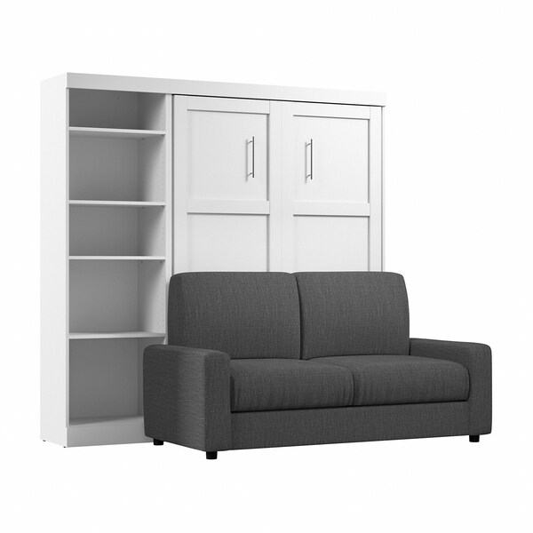 Bestar Bestar Pur Full Murphy Bed with Sofa and Shelving Unit (90W) in White - 26798-000017