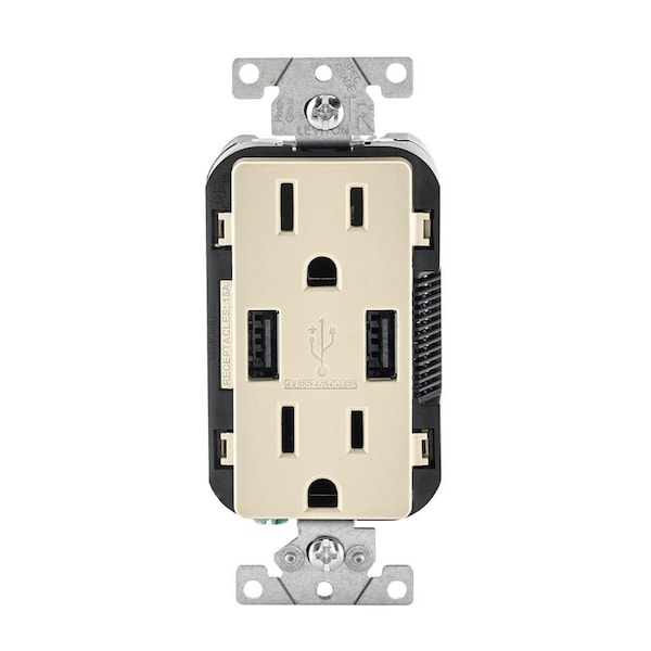 Leviton USB CHRARGR  W/RECEPT LA - R08-T5632-0BT