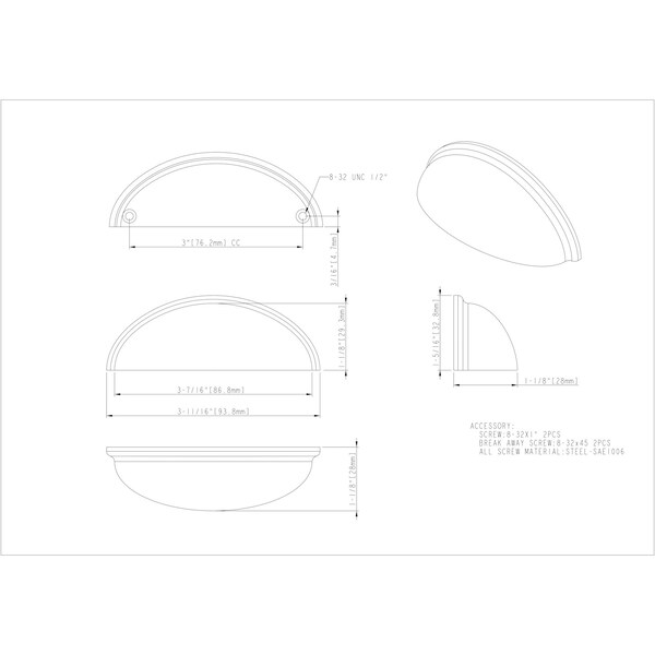 Elements By Hardware Resources 3" Center-to-Center Satin Bronze Florence Cabinet Cup Pull - 2981SBZ