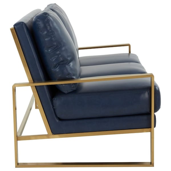 Leisuremod Jefferson Modern Design Leather Sofa with Gold Frame, Navy Blue - JAG77NBU-L