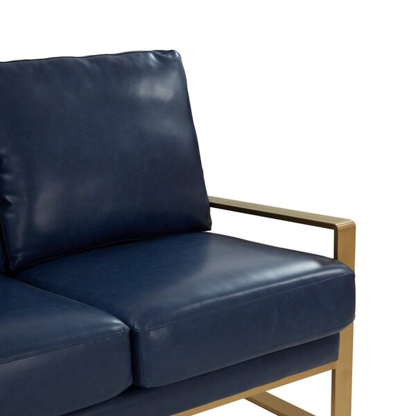 Leisuremod Jefferson Modern Design Leather Sofa with Gold Frame, Navy Blue - JAG77NBU-L