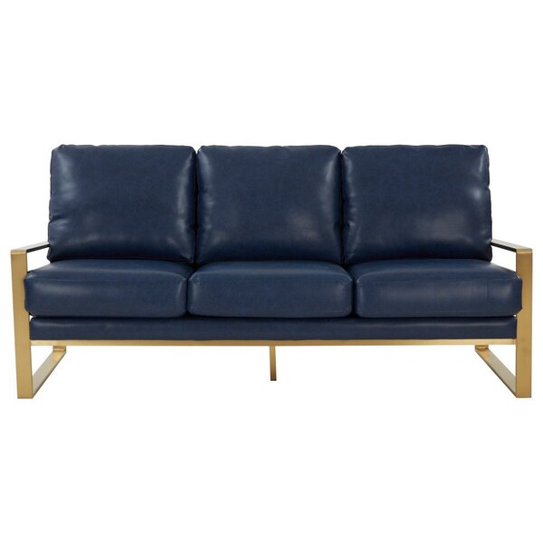 Leisuremod Jefferson Modern Design Leather Sofa with Gold Frame, Navy Blue - JAG77NBU-L