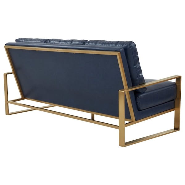 Leisuremod Jefferson Modern Design Leather Sofa with Gold Frame, Navy Blue - JAG77NBU-L