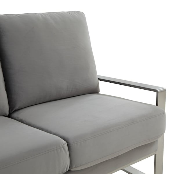Leisuremod Jefferson Contemporary Velvet Sofa with Silver Frame, Light Grey - JAS77LGR
