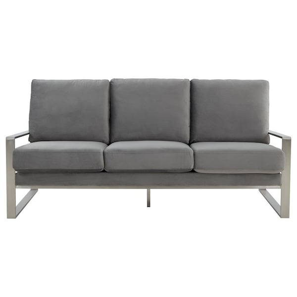Leisuremod Jefferson Contemporary Velvet Sofa with Silver Frame, Light Grey - JAS77LGR