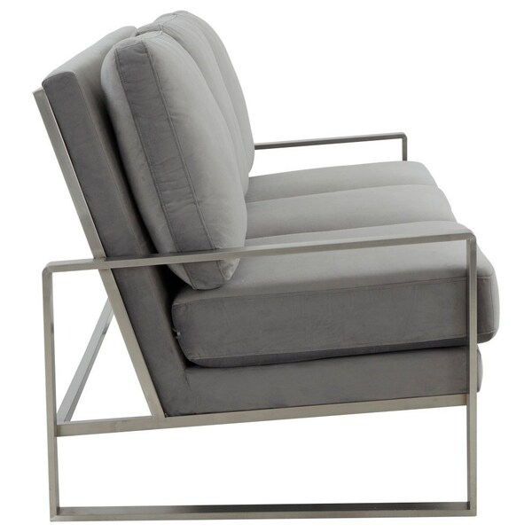 Leisuremod Jefferson Contemporary Velvet Sofa with Silver Frame, Light Grey - JAS77LGR
