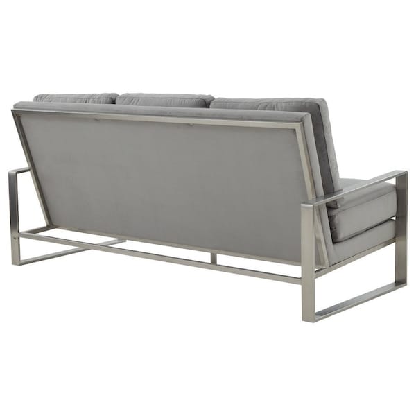 Leisuremod Jefferson Contemporary Velvet Sofa with Silver Frame, Light Grey - JAS77LGR