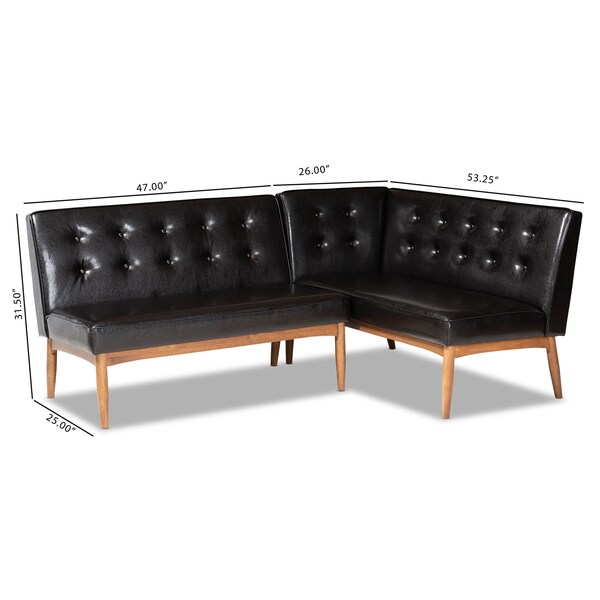 Baxton Studio Arvid Brown Upholstered 2-Piece Wood Dining Corner Sofa Bench - 164-10550