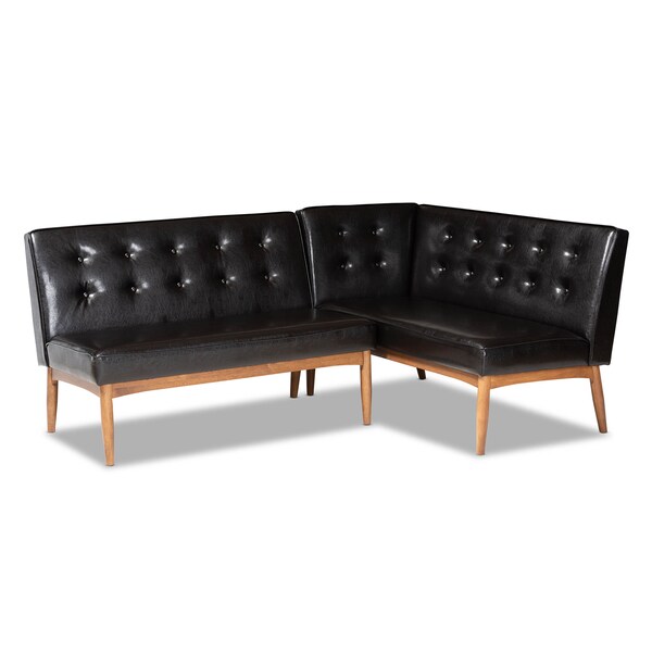 Baxton Studio Arvid Brown Upholstered 2-Piece Wood Dining Corner Sofa Bench - 164-10550