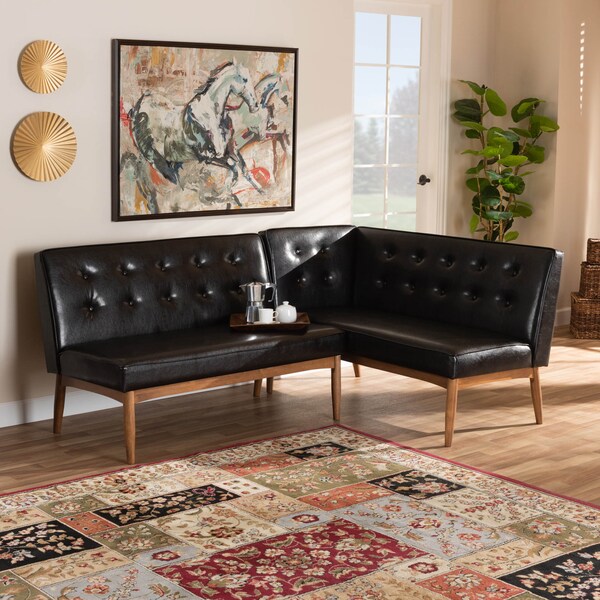 Baxton Studio Arvid Brown Upholstered 2-Piece Wood Dining Corner Sofa Bench - 164-10550