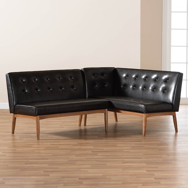 Baxton Studio Arvid Brown Upholstered 2-Piece Wood Dining Corner Sofa Bench - 164-10550