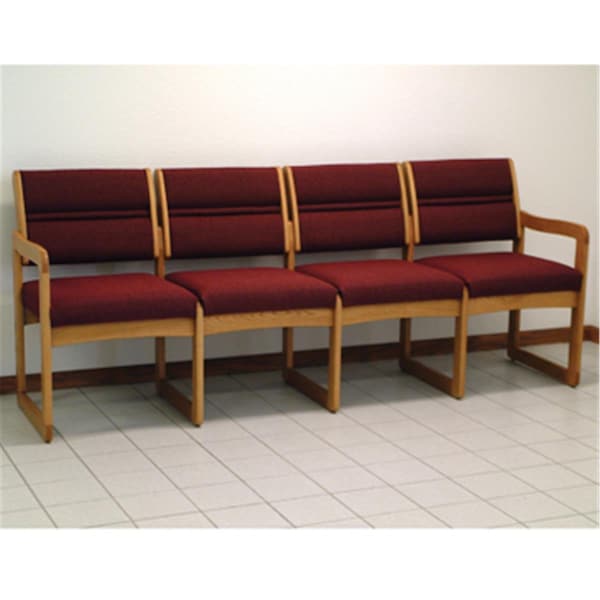 Wooden Mallet Valley Four Seat Sofa in Medium Oak - Cabernet Burgundy - DW2-4MOCB